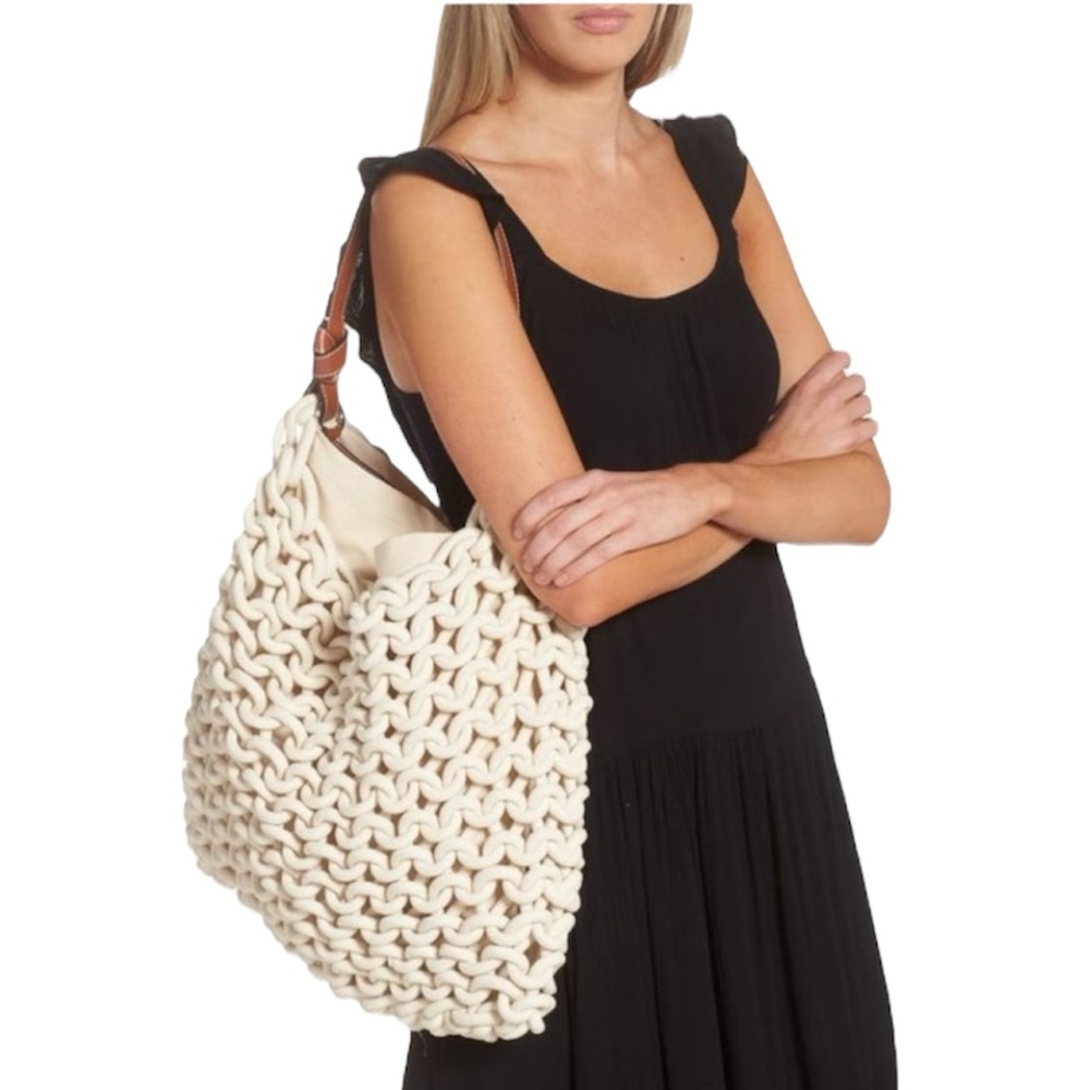 STAUD Corda Cream and Brown Leather-trimmed Rope Bag - Picture 6 of 11